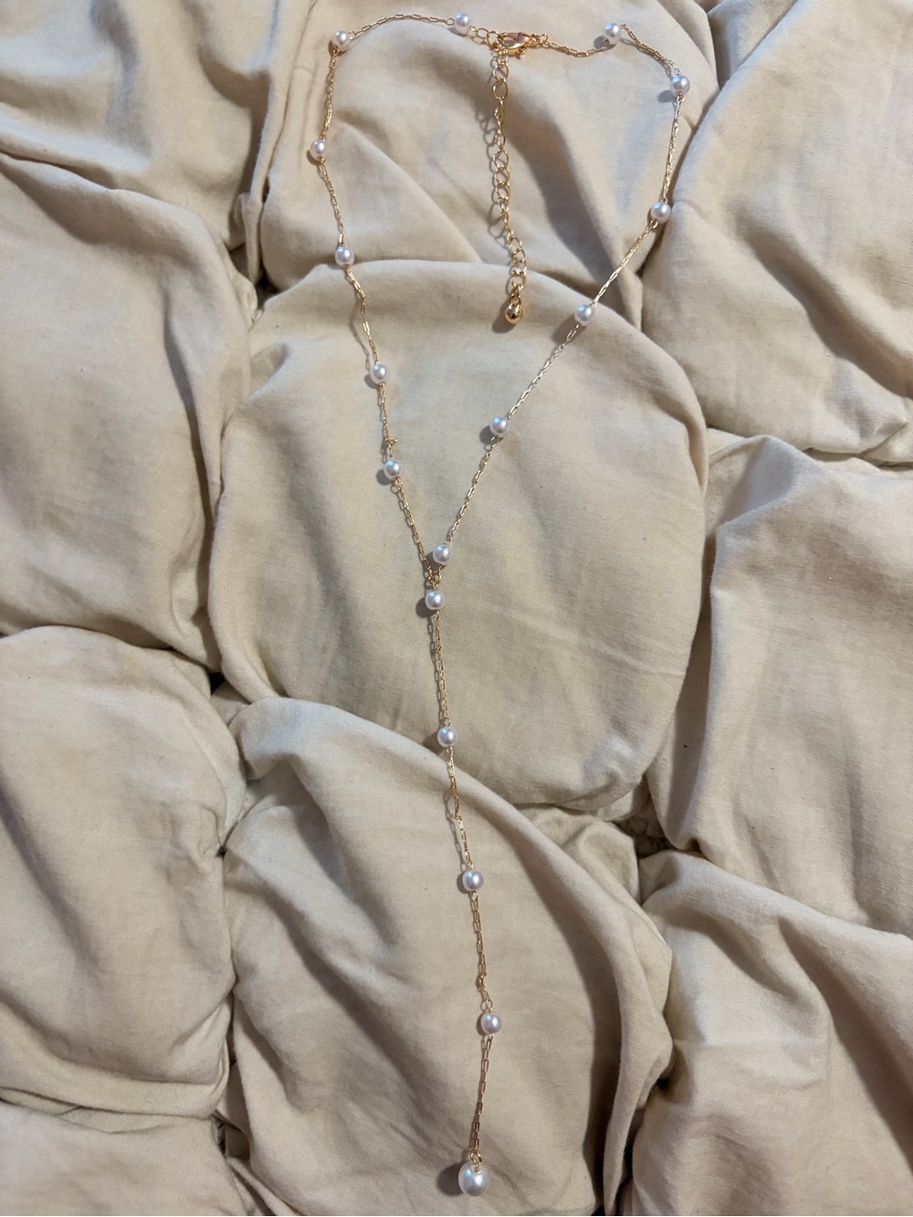 Free People Dainty & Delicate Gold Pearl Lariat Y-Drop Necklace